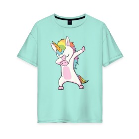 Женская футболка хлопок Oversize с принтом Единорог радуга в Курске, 100% хлопок | свободный крой, круглый ворот, спущенный рукав, длина до линии бедер
 | единорог | пони