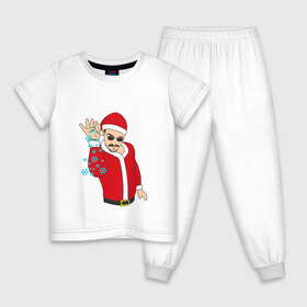 Детская пижама хлопок с принтом новый год 2018 в Курске, 100% хлопок |  брюки и футболка прямого кроя, без карманов, на брюках мягкая резинка на поясе и по низу штанин
 | дед мороз | ёлка | мемес | снежинки