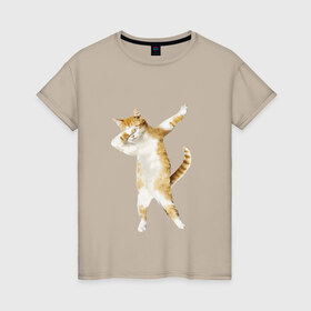 Женская футболка хлопок с принтом Кот в Курске, 100% хлопок | прямой крой, круглый вырез горловины, длина до линии бедер, слегка спущенное плечо | dab | даб | дэб | киса | котик | котэ | кошка