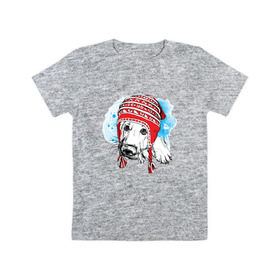 Детская футболка хлопок с принтом Немецкая овчарка в шапочке в Курске, 100% хлопок | круглый вырез горловины, полуприлегающий силуэт, длина до линии бедер | 