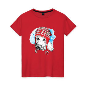 Женская футболка хлопок с принтом Немецкая овчарка в шапочке в Курске, 100% хлопок | прямой крой, круглый вырез горловины, длина до линии бедер, слегка спущенное плечо | 