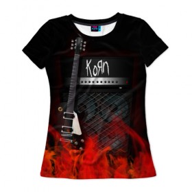 Женская футболка 3D с принтом Korn в Курске, 100% полиэфир ( синтетическое хлопкоподобное полотно) | прямой крой, круглый вырез горловины, длина до линии бедер | korn | logo | metal | music | rock | лого | логотип | метал | музыка | рок