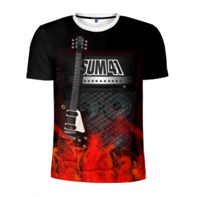 Мужская футболка 3D спортивная с принтом Sum 41 в Курске, 100% полиэстер с улучшенными характеристиками | приталенный силуэт, круглая горловина, широкие плечи, сужается к линии бедра | Тематика изображения на принте: logo | metal | music | rock | sum 41 | sum41 | лого | логотип | метал | музыка | рок