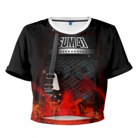 Женская футболка 3D укороченная с принтом Sum 41 в Курске, 100% полиэстер | круглая горловина, длина футболки до линии талии, рукава с отворотами | logo | metal | music | rock | sum 41 | sum41 | лого | логотип | метал | музыка | рок