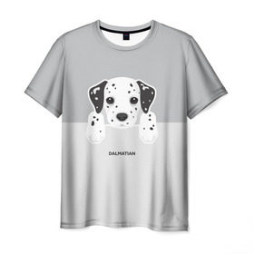 Мужская футболка 3D с принтом Dalmatian Puppy в Курске, 100% полиэфир | прямой крой, круглый вырез горловины, длина до линии бедер | Тематика изображения на принте: далматин | далматинец | домашние животные | пес | песик | собака | собачка | терьер | шпиц