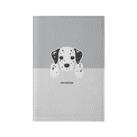 Обложка для паспорта матовая кожа с принтом Dalmatian Puppy в Курске, натуральная матовая кожа | размер 19,3 х 13,7 см; прозрачные пластиковые крепления | далматин | далматинец | домашние животные | пес | песик | собака | собачка | терьер | шпиц