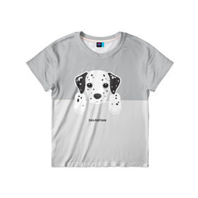 Детская футболка 3D с принтом Dalmatian Puppy в Курске, 100% гипоаллергенный полиэфир | прямой крой, круглый вырез горловины, длина до линии бедер, чуть спущенное плечо, ткань немного тянется | далматин | далматинец | домашние животные | пес | песик | собака | собачка | терьер | шпиц