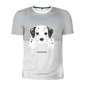 Мужская футболка 3D спортивная с принтом Dalmatian Puppy в Курске, 100% полиэстер с улучшенными характеристиками | приталенный силуэт, круглая горловина, широкие плечи, сужается к линии бедра | далматин | далматинец | домашние животные | пес | песик | собака | собачка | терьер | шпиц