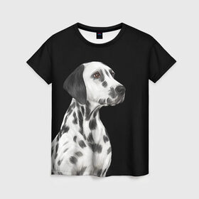 Женская футболка 3D с принтом Далматинец арт в Курске, 100% полиэфир ( синтетическое хлопкоподобное полотно) | прямой крой, круглый вырез горловины, длина до линии бедер | далматин | далматинец | домашние животные | пес | песик | собака | собачка | терьер | шпиц