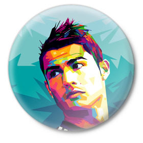 Значок с принтом Cristiano Ronaldo в Курске,  металл | круглая форма, металлическая застежка в виде булавки | Тематика изображения на принте: криштиану | реал мадрид | роналду