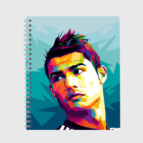 Тетрадь с принтом Cristiano Ronaldo в Курске, 100% бумага | 48 листов, плотность листов — 60 г/м2, плотность картонной обложки — 250 г/м2. Листы скреплены сбоку удобной пружинной спиралью. Уголки страниц и обложки скругленные. Цвет линий — светло-серый
 | Тематика изображения на принте: криштиану | реал мадрид | роналду