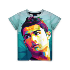 Детская футболка 3D с принтом Cristiano Ronaldo в Курске, 100% гипоаллергенный полиэфир | прямой крой, круглый вырез горловины, длина до линии бедер, чуть спущенное плечо, ткань немного тянется | Тематика изображения на принте: криштиану | реал мадрид | роналду