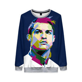 Женский свитшот 3D с принтом Cristiano Ronaldo в Курске, 100% полиэстер с мягким внутренним слоем | круглый вырез горловины, мягкая резинка на манжетах и поясе, свободная посадка по фигуре | криштиану | реал мадрид | роналду