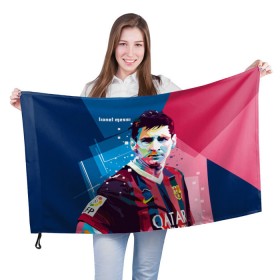 Флаг 3D с принтом Lionel Messi в Курске, 100% полиэстер | плотность ткани — 95 г/м2, размер — 67 х 109 см. Принт наносится с одной стороны | barcelona | lionel | messi | барселона | лионель | месси | поп арт