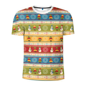 Мужская футболка 3D спортивная с принтом Рождественские узоры в Курске, 100% полиэстер с улучшенными характеристиками | приталенный силуэт, круглая горловина, широкие плечи, сужается к линии бедра | 