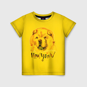 Детская футболка 3D с принтом Милый щенок в Курске, 100% гипоаллергенный полиэфир | прямой крой, круглый вырез горловины, длина до линии бедер, чуть спущенное плечо, ткань немного тянется | Тематика изображения на принте: christmas | год собаки | желтая собака | новогодний | новый год | собака