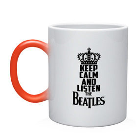 Кружка хамелеон с принтом Keep calm and listen Beatles в Курске, керамика | меняет цвет при нагревании, емкость 330 мл | Тематика изображения на принте: beatles | the beatles | бителз | бителс | битлз | битлс | битлы | группа | джон леннон | джордж харрисон | жуки | зе | ливерпульская четвёрка | мерсибит | пол маккартни | поп | ринго старр | рок