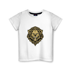 Детская футболка хлопок с принтом ЛЕВ КОРОЛЕВСКИЙ в Курске, 100% хлопок | круглый вырез горловины, полуприлегающий силуэт, длина до линии бедер | leon | королевский | лев | оскал