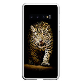 Чехол для Samsung Galaxy S10 с принтом Leopard в Курске, Силикон | Область печати: задняя сторона чехла, без боковых панелей | Тематика изображения на принте: дикая кошка | зверь | клыки | кот | леопард | оскал | пантера | природа | хищник | ягуар