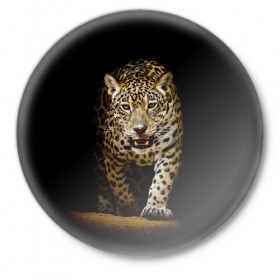 Значок с принтом Leopard в Курске,  металл | круглая форма, металлическая застежка в виде булавки | дикая кошка | зверь | клыки | кот | леопард | оскал | пантера | природа | хищник | ягуар