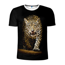 Мужская футболка 3D спортивная с принтом Leopard в Курске, 100% полиэстер с улучшенными характеристиками | приталенный силуэт, круглая горловина, широкие плечи, сужается к линии бедра | дикая кошка | зверь | клыки | кот | леопард | оскал | пантера | природа | хищник | ягуар