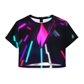Женская футболка 3D укороченная с принтом Neon Lights в Курске, 100% полиэстер | круглая горловина, длина футболки до линии талии, рукава с отворотами | 