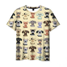 Мужская футболка 3D с принтом Милые пушистики в Курске, 100% полиэфир | прямой крой, круглый вырез горловины, длина до линии бедер | год собаки | новый год | пес | собака | щенок