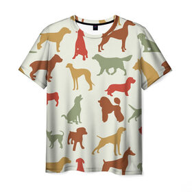 Мужская футболка 3D с принтом Силуэты собак в Курске, 100% полиэфир | прямой крой, круглый вырез горловины, длина до линии бедер | Тематика изображения на принте: год собаки | новый год | пес | собака | щенок