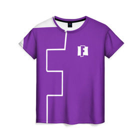 Женская футболка 3D с принтом FORTNITE big logo в Курске, 100% полиэфир ( синтетическое хлопкоподобное полотно) | прямой крой, круглый вырез горловины, длина до линии бедер | battle | battle royal | fortnite | royal | боевик | игры | логотип | фиолетовый