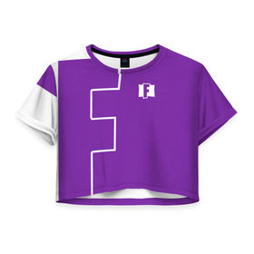 Женская футболка 3D укороченная с принтом FORTNITE big logo в Курске, 100% полиэстер | круглая горловина, длина футболки до линии талии, рукава с отворотами | battle | battle royal | fortnite | royal | боевик | игры | логотип | фиолетовый