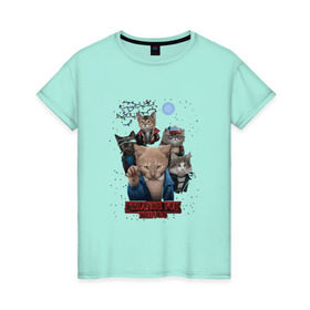 Женская футболка хлопок с принтом Stranger Things в Курске, 100% хлопок | прямой крой, круглый вырез горловины, длина до линии бедер, слегка спущенное плечо | кот | коты | очень странные дела