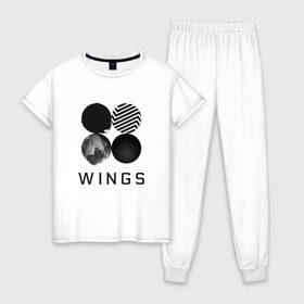Женская пижама хлопок с принтом BTS wings в Курске, 100% хлопок | брюки и футболка прямого кроя, без карманов, на брюках мягкая резинка на поясе и по низу штанин | bangtan boys | bts | bts army | бантаны бтс