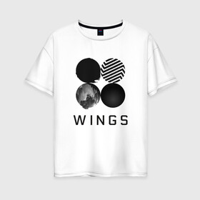 Женская футболка хлопок Oversize с принтом BTS wings в Курске, 100% хлопок | свободный крой, круглый ворот, спущенный рукав, длина до линии бедер
 | bangtan boys | bts | bts army | бантаны бтс
