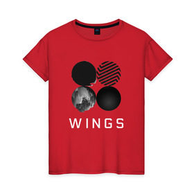Женская футболка хлопок с принтом BTS Wings 2 в Курске, 100% хлопок | прямой крой, круглый вырез горловины, длина до линии бедер, слегка спущенное плечо | bangtan boys | bts | bts army | бантаны бтс