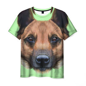 Мужская футболка 3D с принтом Немецкая овчарка в Курске, 100% полиэфир | прямой крой, круглый вырез горловины, длина до линии бедер | dog | овчарка | пес | песик | собака | собачка