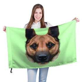 Флаг 3D с принтом Немецкая овчарка в Курске, 100% полиэстер | плотность ткани — 95 г/м2, размер — 67 х 109 см. Принт наносится с одной стороны | dog | овчарка | пес | песик | собака | собачка