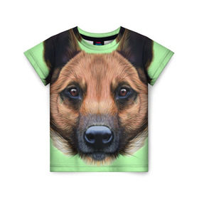 Детская футболка 3D с принтом Немецкая овчарка в Курске, 100% гипоаллергенный полиэфир | прямой крой, круглый вырез горловины, длина до линии бедер, чуть спущенное плечо, ткань немного тянется | dog | овчарка | пес | песик | собака | собачка