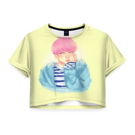 Женская футболка 3D укороченная с принтом BTS_Jimin _2 в Курске, 100% полиэстер | круглая горловина, длина футболки до линии талии, рукава с отворотами | 