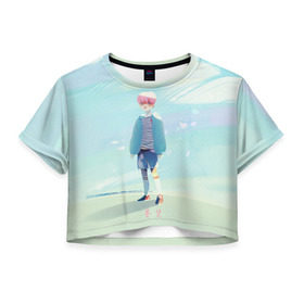 Женская футболка 3D укороченная с принтом BTS_Jimin_4 в Курске, 100% полиэстер | круглая горловина, длина футболки до линии талии, рукава с отворотами | bangtan boys | bts | бантаны бтс