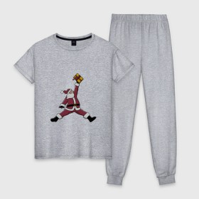 Женская пижама хлопок с принтом Santa Jordan в Курске, 100% хлопок | брюки и футболка прямого кроя, без карманов, на брюках мягкая резинка на поясе и по низу штанин | дед мороз | джордан | новогодний | рождество | санта
