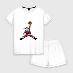 Женская пижама с шортиками хлопок с принтом Santa Jordan в Курске, 100% хлопок | футболка прямого кроя, шорты свободные с широкой мягкой резинкой | дед мороз | джордан | новогодний | рождество | санта