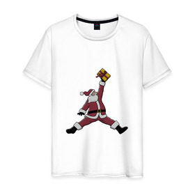 Мужская футболка хлопок с принтом Santa Jordan в Курске, 100% хлопок | прямой крой, круглый вырез горловины, длина до линии бедер, слегка спущенное плечо. | дед мороз | джордан | новогодний | рождество | санта