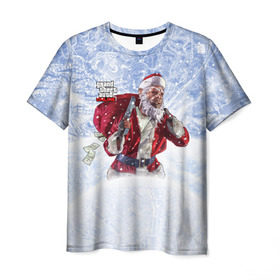 Мужская футболка 3D с принтом GTA 5 Online в Курске, 100% полиэфир | прямой крой, круглый вырез горловины, длина до линии бедер | auto | christmas | dead | grand | gta | gta5 | new | rdr | red | redemption | rockstar | theft | year | гта | дед мороз | клаус | нг | новый год | санта