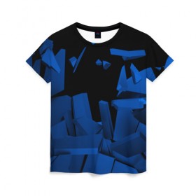 Женская футболка 3D с принтом Abstract blue collection в Курске, 100% полиэфир ( синтетическое хлопкоподобное полотно) | прямой крой, круглый вырез горловины, длина до линии бедер | abstraction | geometry | абстракция | геометрия | грань | краски | кубик | кубики | линии | мозаика | разноцветные | ребро | текстура | тени | узор