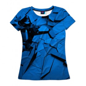 Женская футболка 3D с принтом Carbon abstraction BLUE в Курске, 100% полиэфир ( синтетическое хлопкоподобное полотно) | прямой крой, круглый вырез горловины, длина до линии бедер | abstraction | geometry | абстракция | геометрия | грань | краски | кубик | кубики | линии | мозаика | разноцветные | ребро | текстура | тени | узор