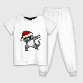 Детская пижама хлопок с принтом DAB Cat Santa в Курске, 100% хлопок |  брюки и футболка прямого кроя, без карманов, на брюках мягкая резинка на поясе и по низу штанин
 | даб | кот | новогодний | рождество | шапка
