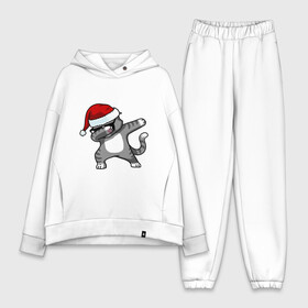 Женский костюм хлопок Oversize с принтом DAB Cat Santa в Курске,  |  | Тематика изображения на принте: даб | кот | новогодний | рождество | шапка