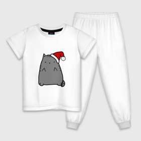 Детская пижама хлопок с принтом New Year Cat в Курске, 100% хлопок |  брюки и футболка прямого кроя, без карманов, на брюках мягкая резинка на поясе и по низу штанин
 | Тематика изображения на принте: кот | новогодний | рождество | шапка