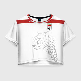 Женская футболка 3D укороченная с принтом Иран, форма в Курске, 100% полиэстер | круглая горловина, длина футболки до линии талии, рукава с отворотами | fifa | леопард | фифа | чемпионат мира