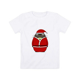 Детская футболка хлопок с принтом Santa Totoro в Курске, 100% хлопок | круглый вырез горловины, полуприлегающий силуэт, длина до линии бедер | Тематика изображения на принте: 